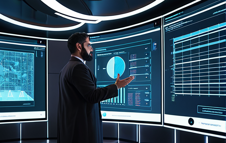 **Prompt 1: The Digital Lawyer's Domain**
    A sharp, analytical Middle Eastern lawyer, male, meticulously interacting with multiple transparent holographic screens in a state-of-the-art, modern law office. The screens display complex data visualizations, network security protocols, and smart contract code, symbolizing the blend of legal and technological expertise. The environment is futuristic yet professional, emphasizing precision and forward-thinking. High detail, cinematic lighting, 8k.
