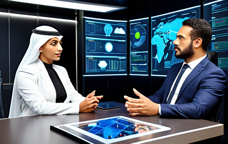 **Prompt 1: The Modern Arab Lawyer Embracing Digital Transformation.**
    A confident and dynamic Arab lawyer (male or female) in a sleek, futuristic law office. They are interacting seamlessly with glowing holographic displays and advanced AI interfaces, showcasing complex legal data, digital documents, and virtual courtrooms. The scene emphasizes the fusion of traditional legal wisdom with cutting-edge technology, symbolizing efficiency, innovation, and turning challenges of digital change into opportunities. The atmosphere is professional, enlightened, and forward-thinking, with a focus on precision and digital empowerment.