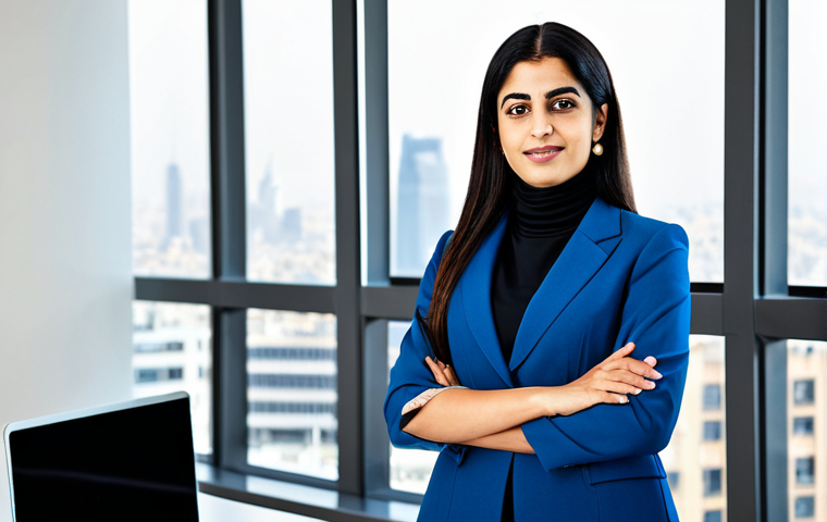 법률 변호사로 일하며 배운 교훈 - **Subject:** A professional Arab businesswoman in a modern office setting.
    *   **Details:** She ...