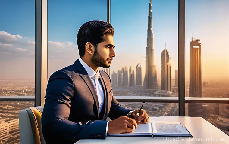 변호사 커리어 패스 설계법 - **Prompt 1: Aspiring Legal Mind in a Modern Arab City**
    A young, contemplative Arab man in his e...