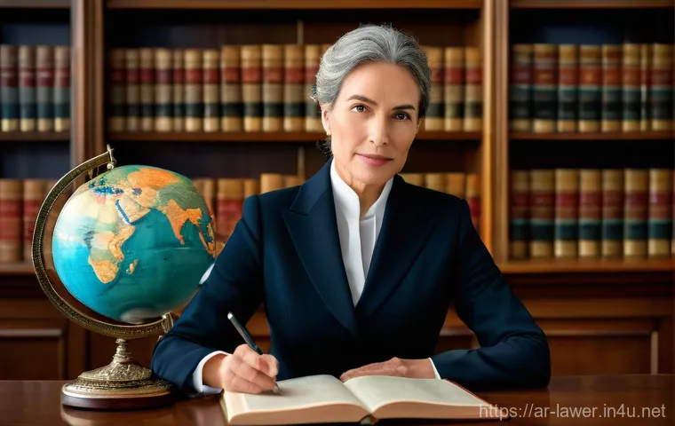 법률 변호사로서의 글로벌 진출 사례 - **Global Legal Tech Collaboration in a Modern Office**
    A high-resolution, realistic image featur...