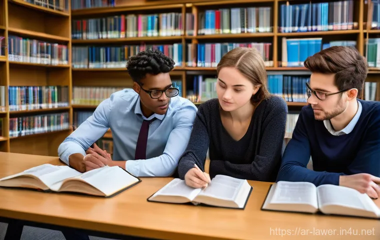변호사 시험을 대비한 모의 법정 체험 - **Prompt:** A realistic wide shot of a diverse group of university law students engaged in a moot co...