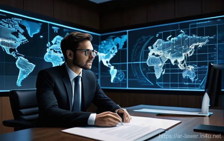 변호사 업무의 미래 전망 - **Prompt:** "A highly detailed, cinematic shot of a modern lawyer in a sleek, minimalist office. The...