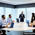 변호사 자격 취득 후 이직 사례 - **Prompt:** "A diverse group of professional individuals, including men and women of various Arab et...