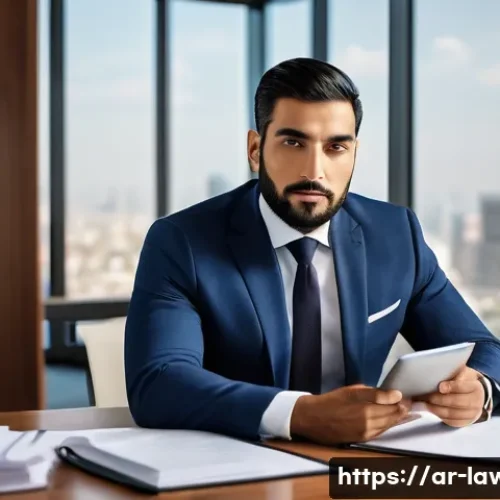 변호사 실무에서 시간 관리 방법 - A highly focused and composed Arab male lawyer, in his late 30s, elegantly dressed in a tailored mod...