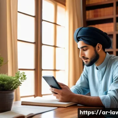 변호사 시험 준비에서의 집중력 향상법 - A serene, quiet study corner in a modern Middle Eastern home, featuring a young adult male studying ...