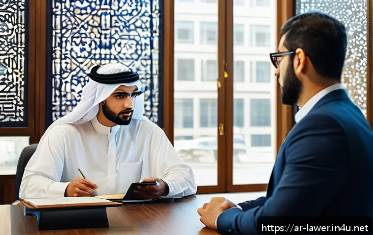 변호사로서 이직 후 성공적인 적응 비결 - A modern legal office scene in a Middle Eastern setting with an Arab male lawyer in his early 30s we...