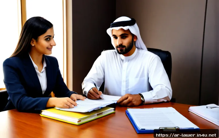 변호사와 법률사무소 업무 차이 - Photorealistic split-scene comparison: on the left, a professional Arab lawyer in modest formal busi...